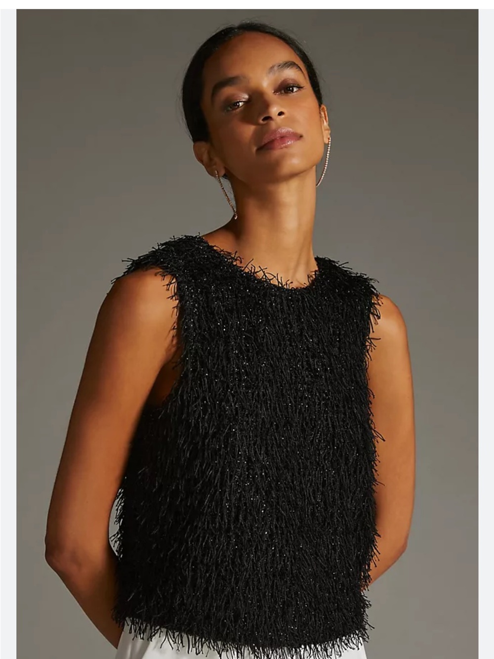 PrettyLittleThing Black Fringe Textured Cropped Tank
